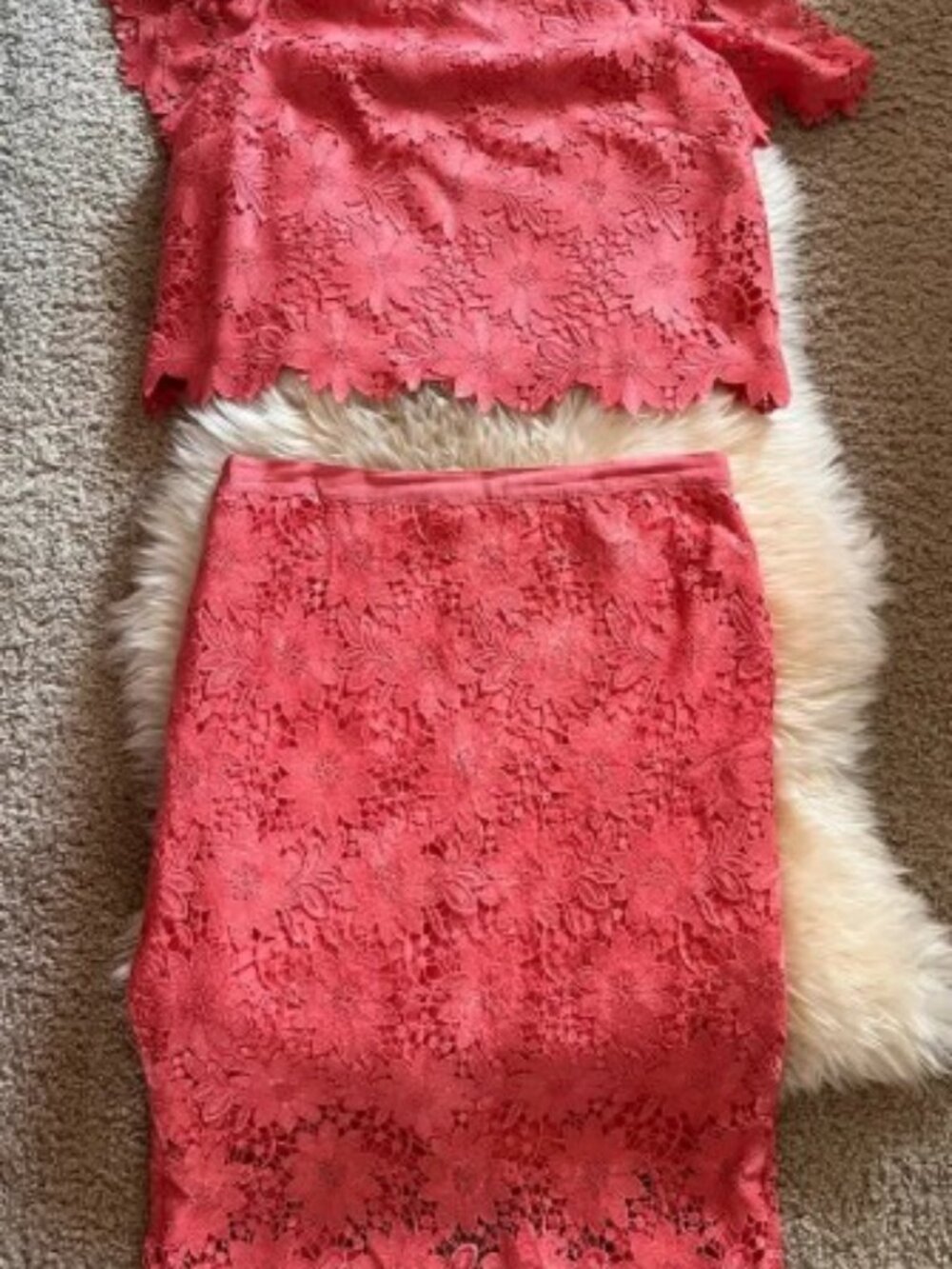 White House Black Market Coral Lace Skirt Set